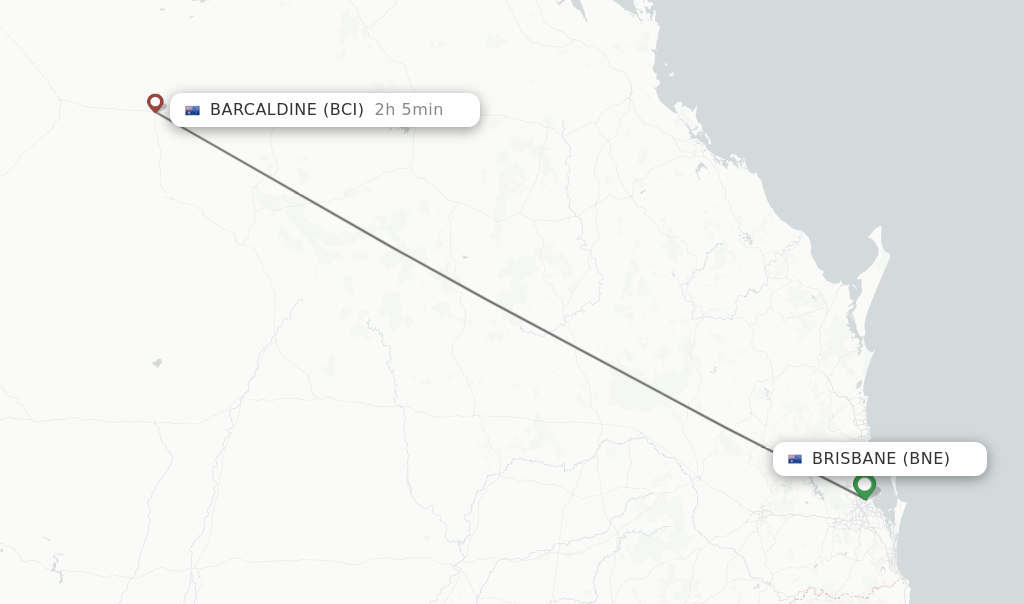Flights from Barcaldine to Brisbane route map