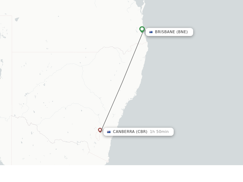 Flights from Brisbane to Canberra route map