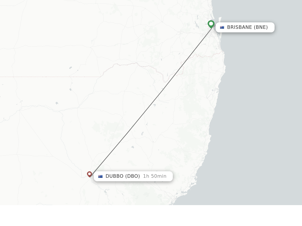 Flights from Brisbane to Dubbo route map