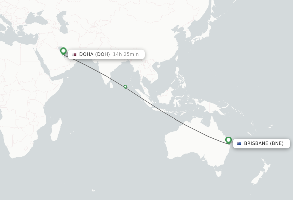 Flights from Brisbane to Doha route map