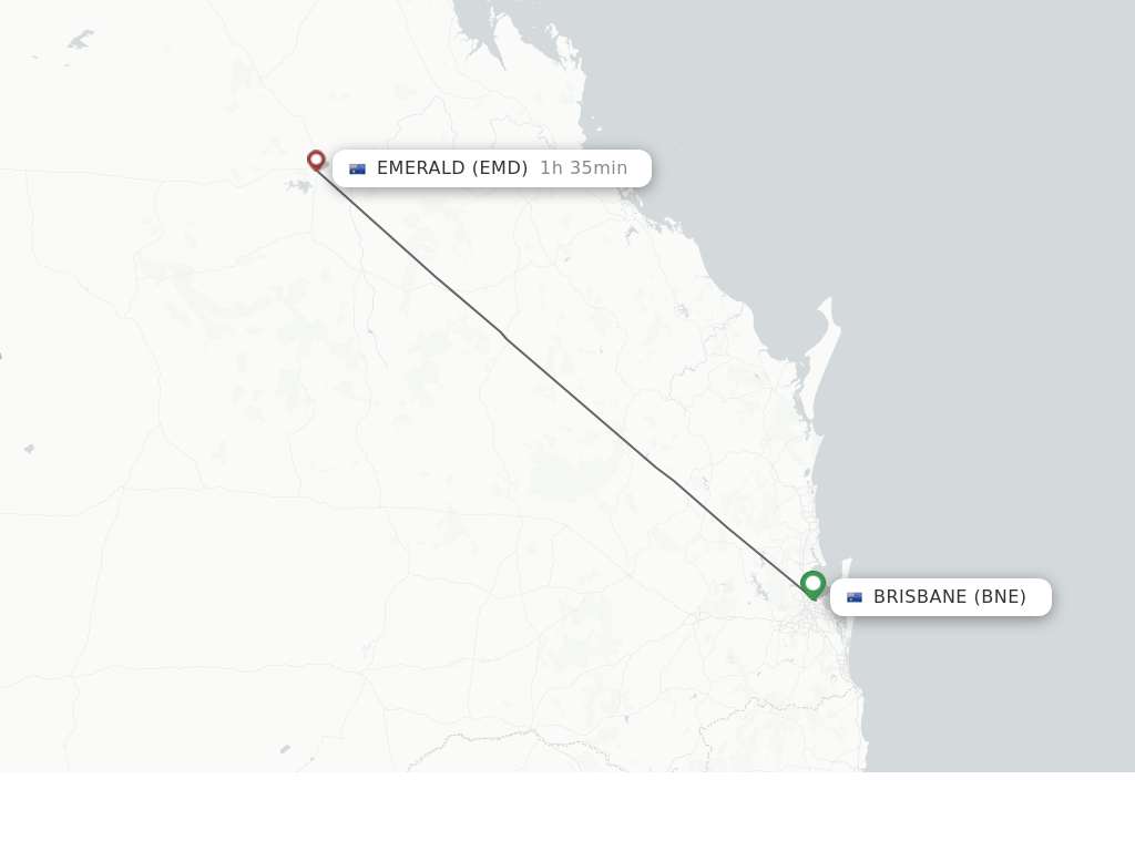 Flights from Brisbane to Emerald route map