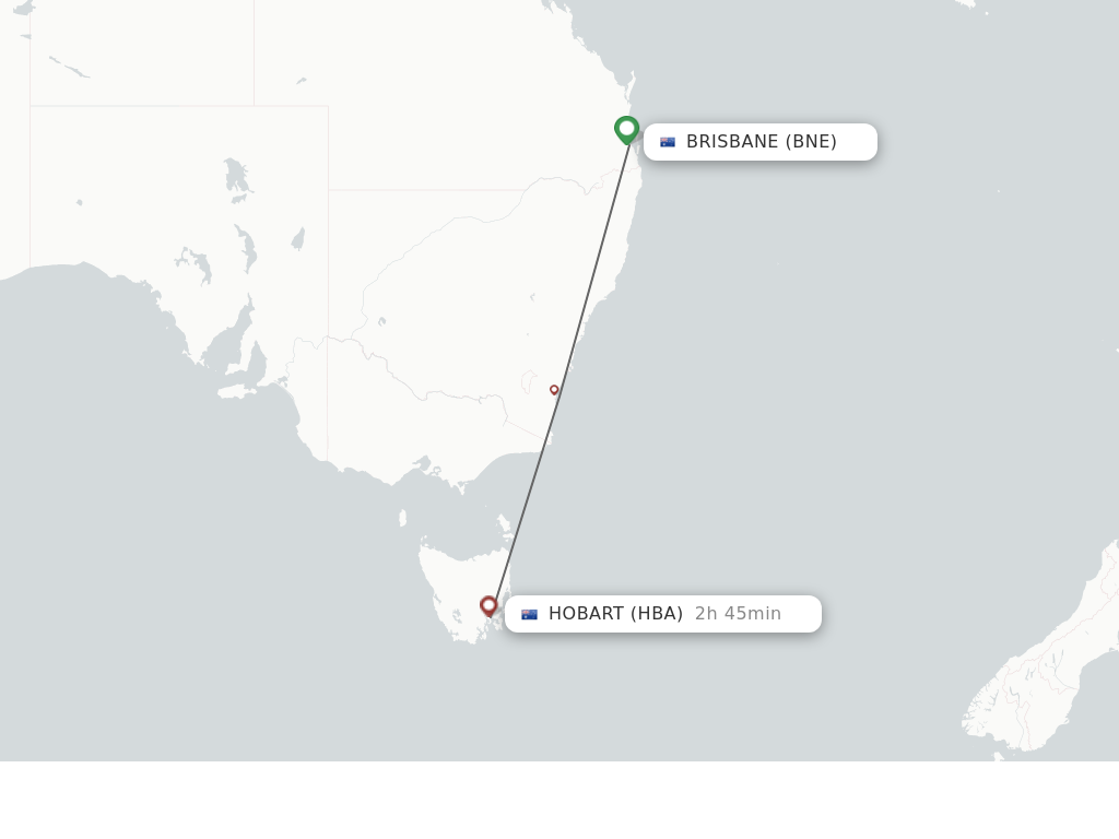 Flights from Brisbane to Hobart route map