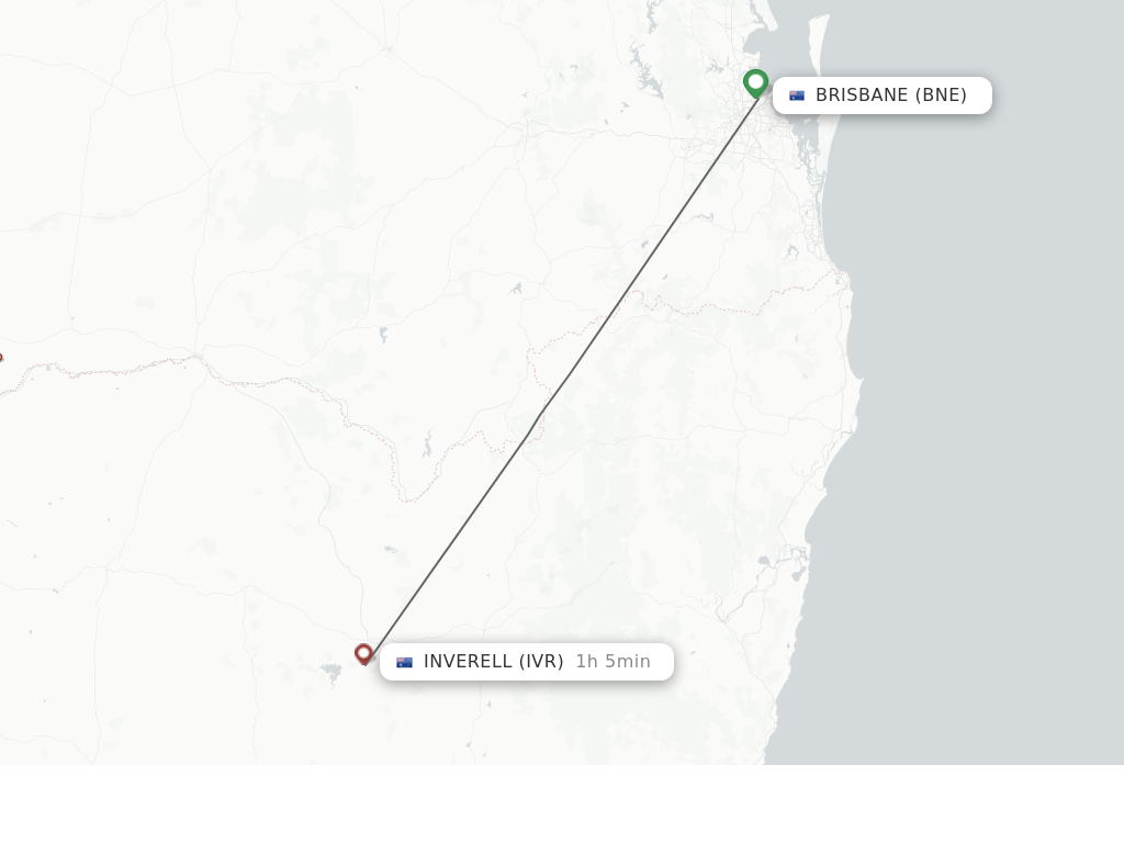 Flights from Brisbane to Inverell route map