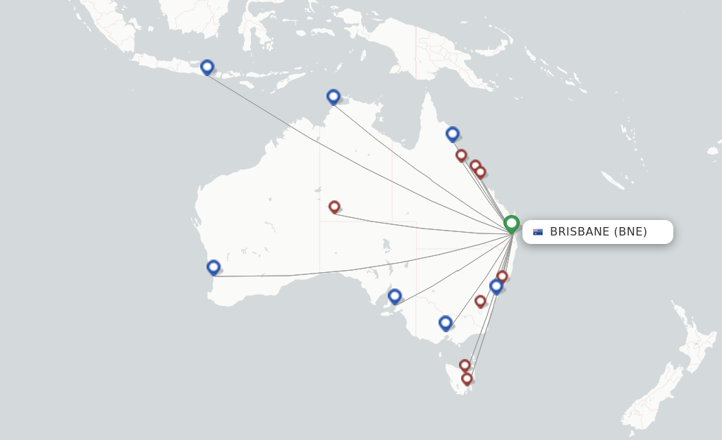 Route map with flights from Brisbane with Jetstar