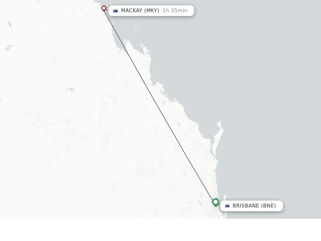 Flights from Brisbane to Mackay route map