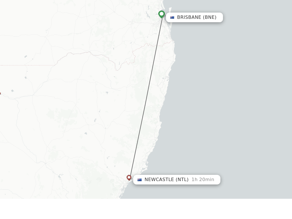 Flights from Brisbane to Newcastle route map