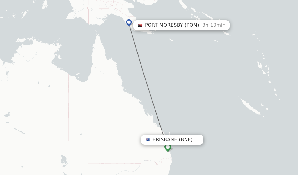 Flights from Brisbane to Port Moresby route map