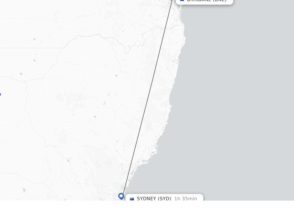 Flights from Brisbane to Sydney route map