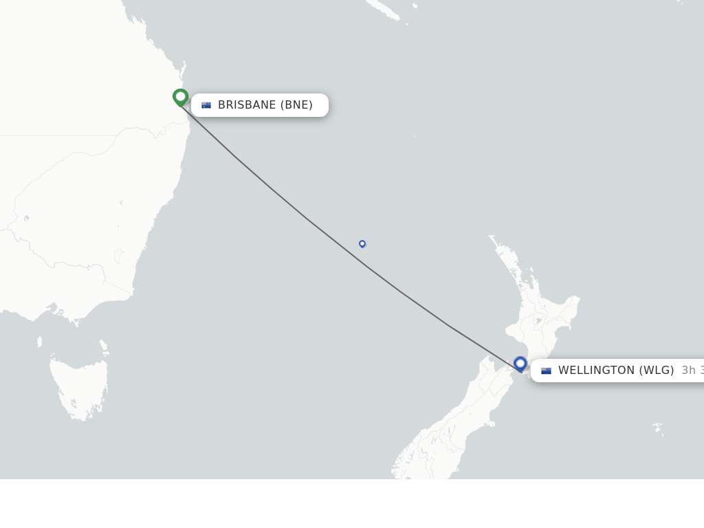 Flights from Brisbane to Wellington route map