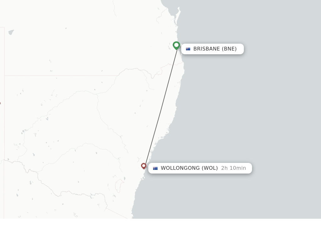 Flights from Brisbane to Wollongong route map