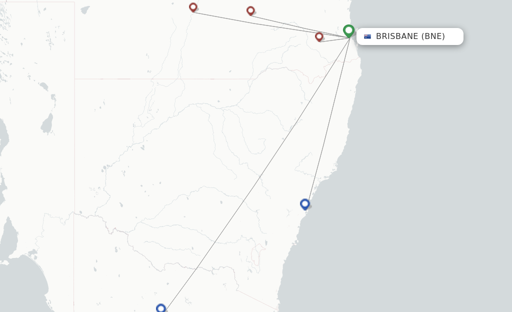 Route map with flights from Brisbane with Rex Regional Express