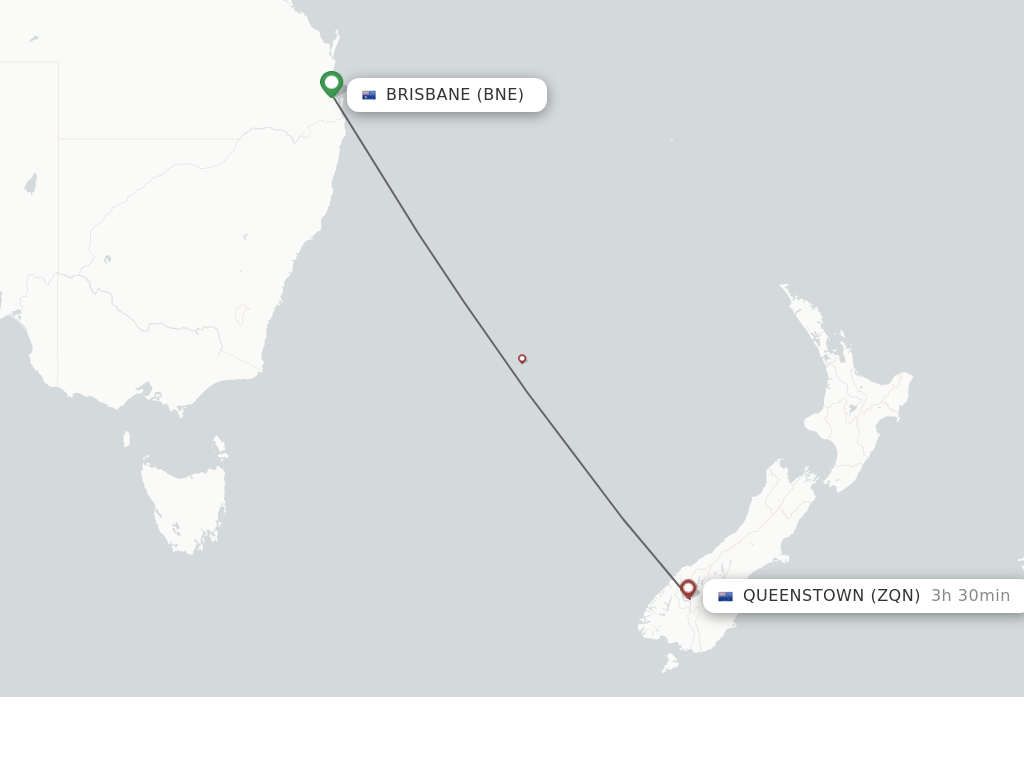 Flights from Brisbane to Queenstown route map