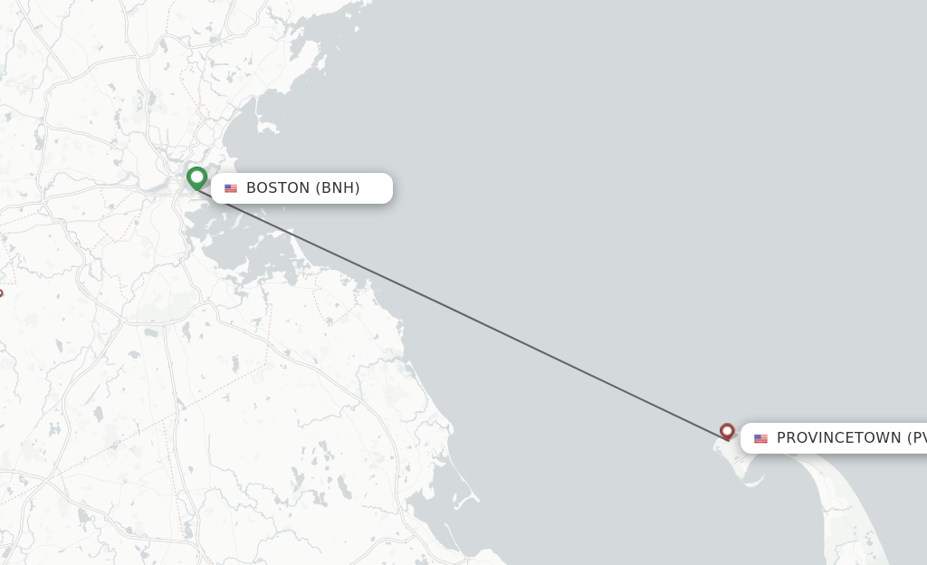 Flights from Boston to Provincetown route map