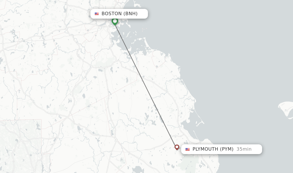 Flights from Boston to Plymouth route map