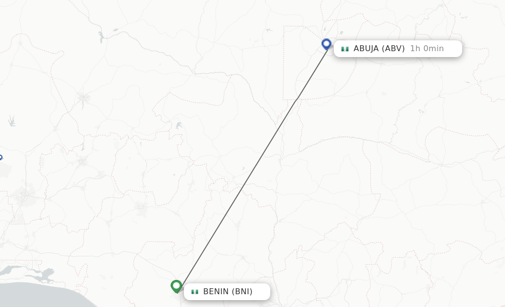 Flights from Benin City to Abuja route map
