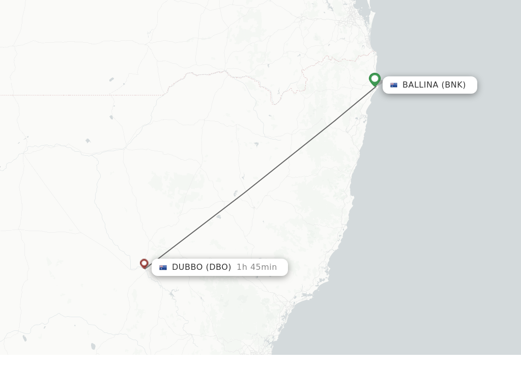 Flights from Ballina to Dubbo route map