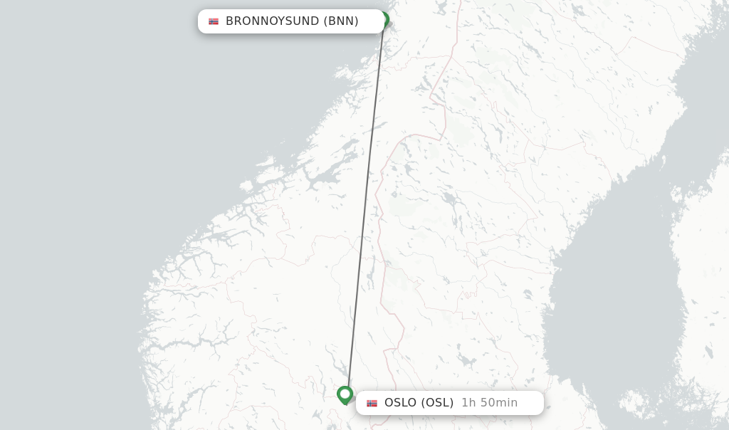 Flights from Bronnoysund to Oslo route map