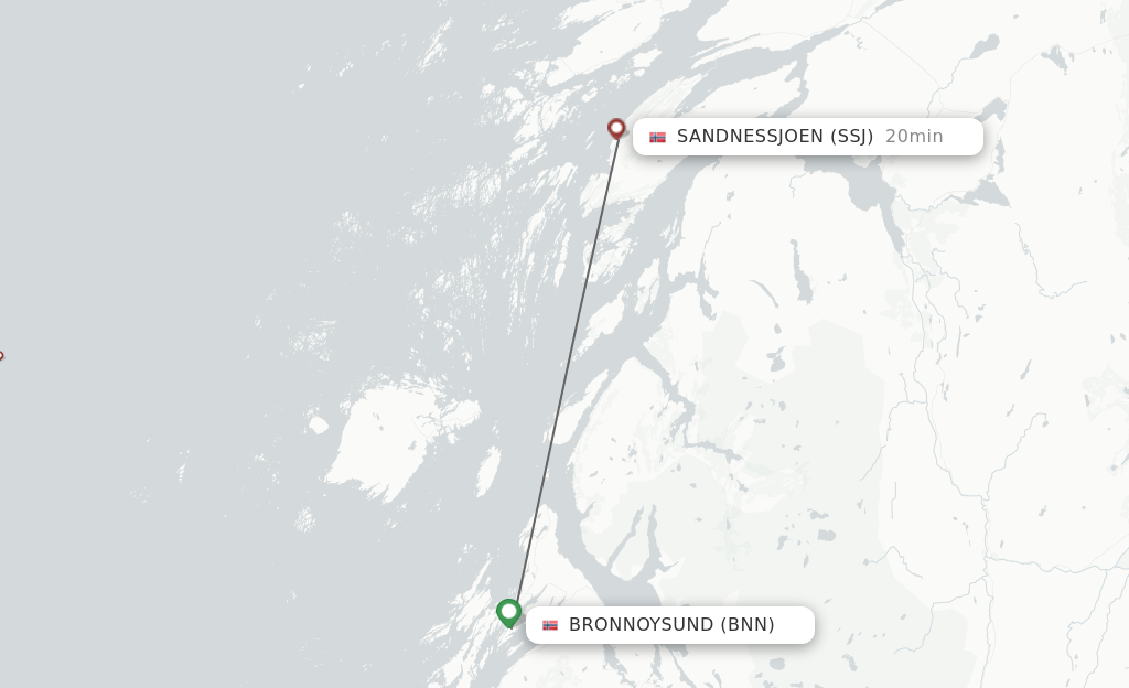 Flights from Bronnoysund to Sandnessjoen route map