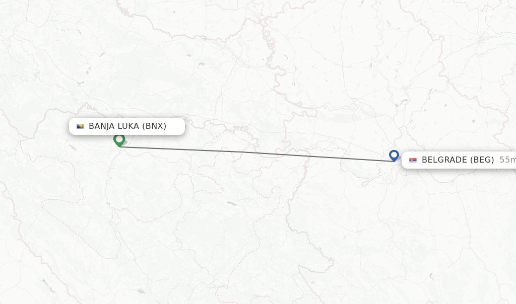 Flights from Banja Luka to Belgrade route map