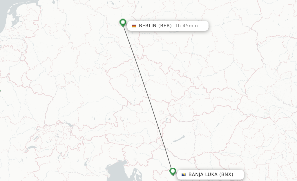 Flights from Banja Luka to Berlin route map