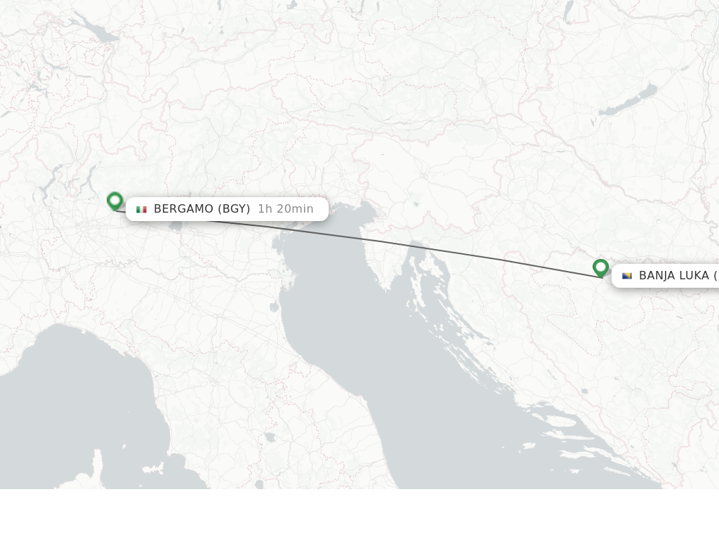 Flights from Banja Luka to Milan route map