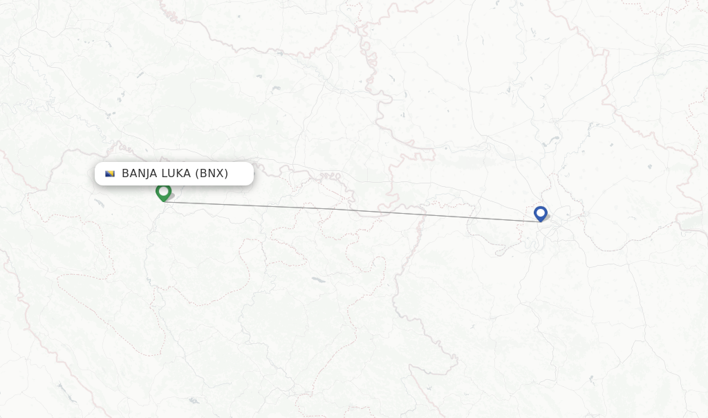 Route map with flights from Banja Luka with Air Serbia