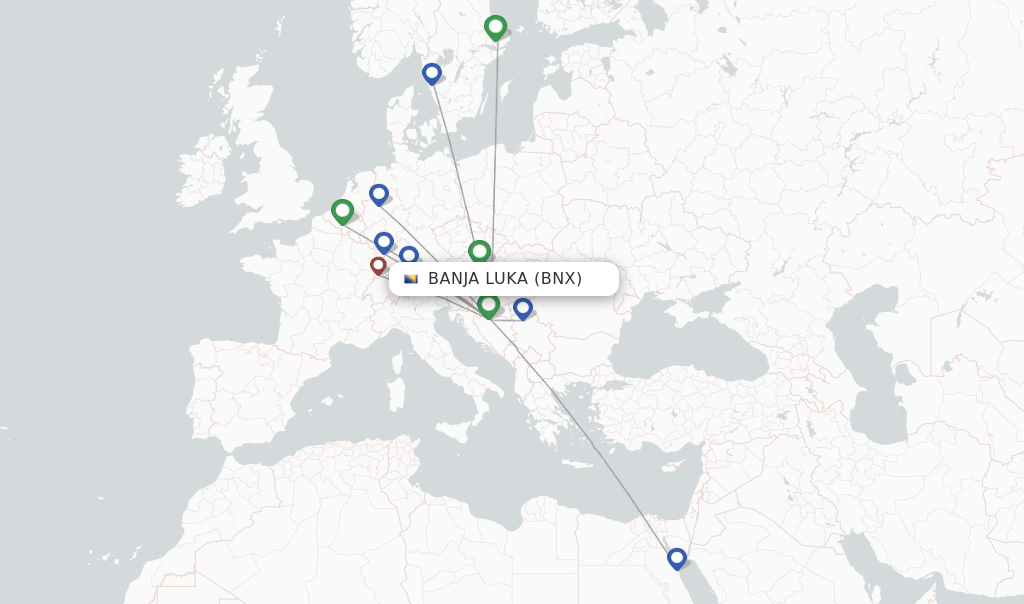 Flights from Banja Luka to Tehran route map