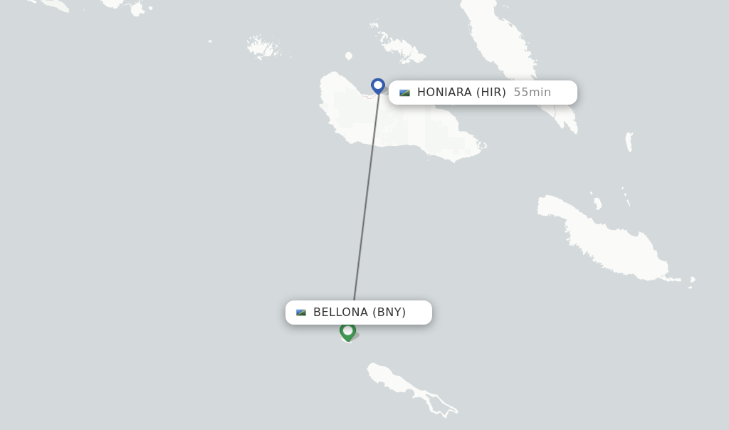 Flights from Bellona to Honiara route map