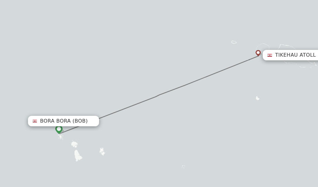 Flights from Bora Bora to Tikehau Atoll route map