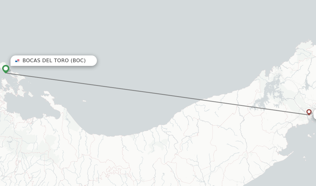 Flights from Bocas Del Toro to Panama City route map