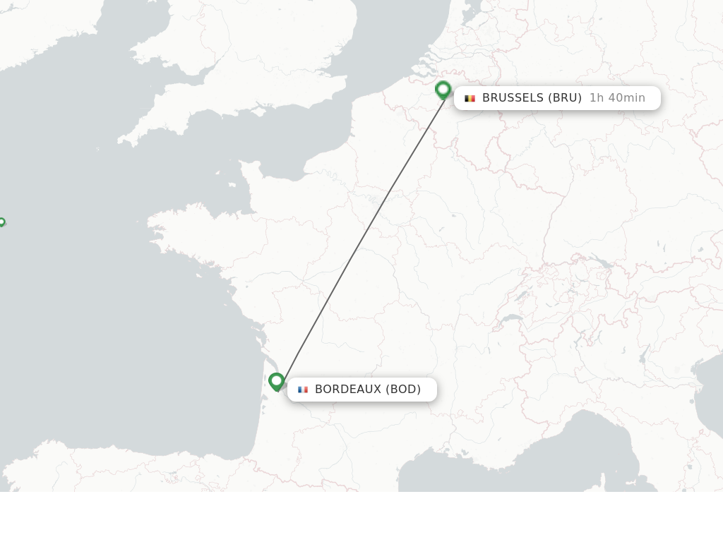Flights from Bordeaux to Brussels route map