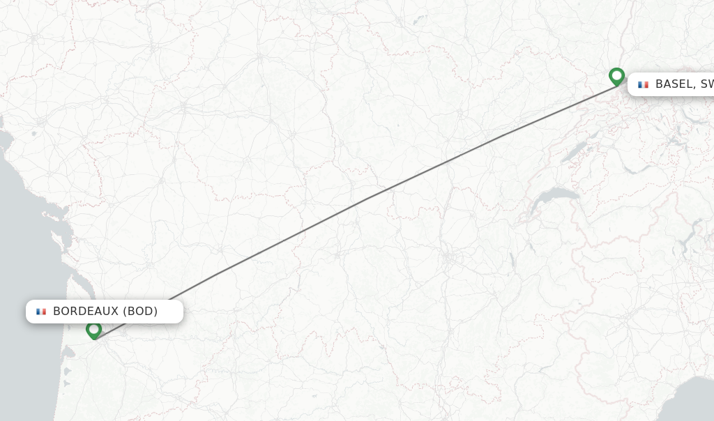Flights from Bordeaux to Basel, Switzerland/Mulhouse route map