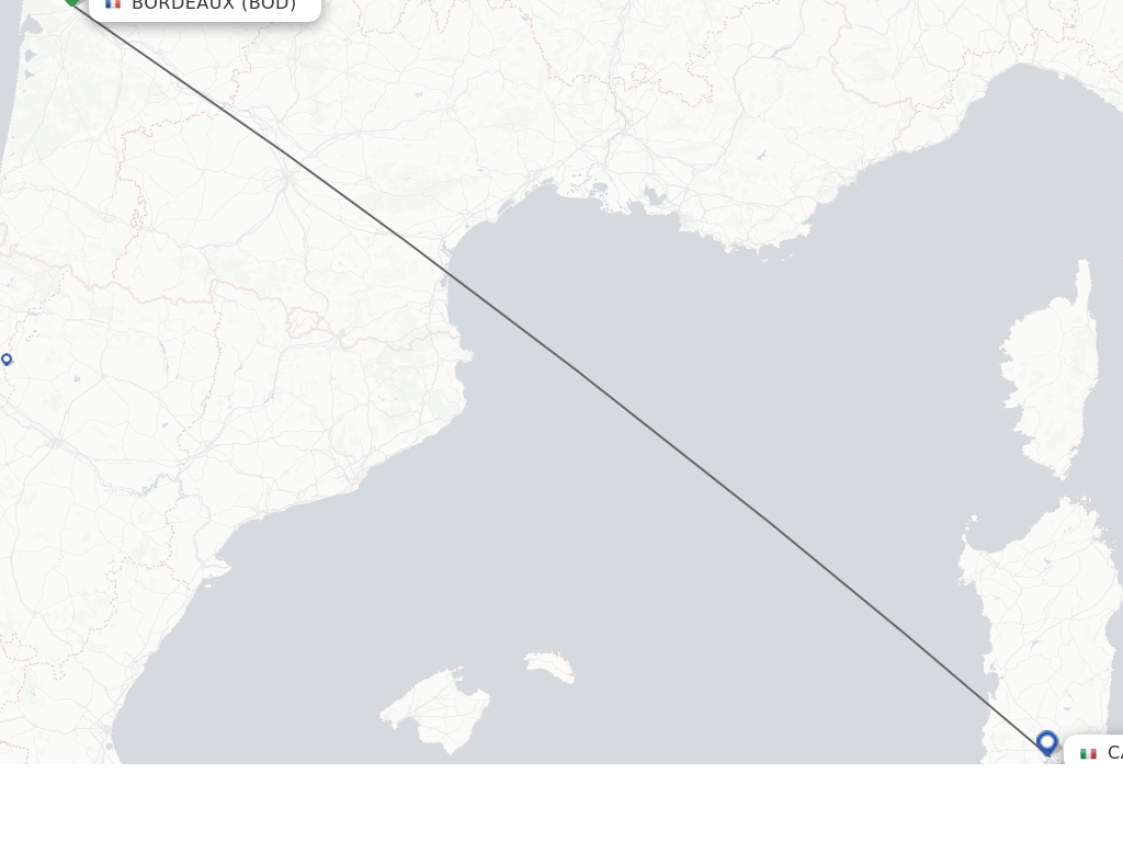 Flights from Bordeaux to Cagliari route map