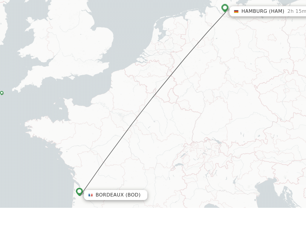 Flights from Bordeaux to Hamburg route map