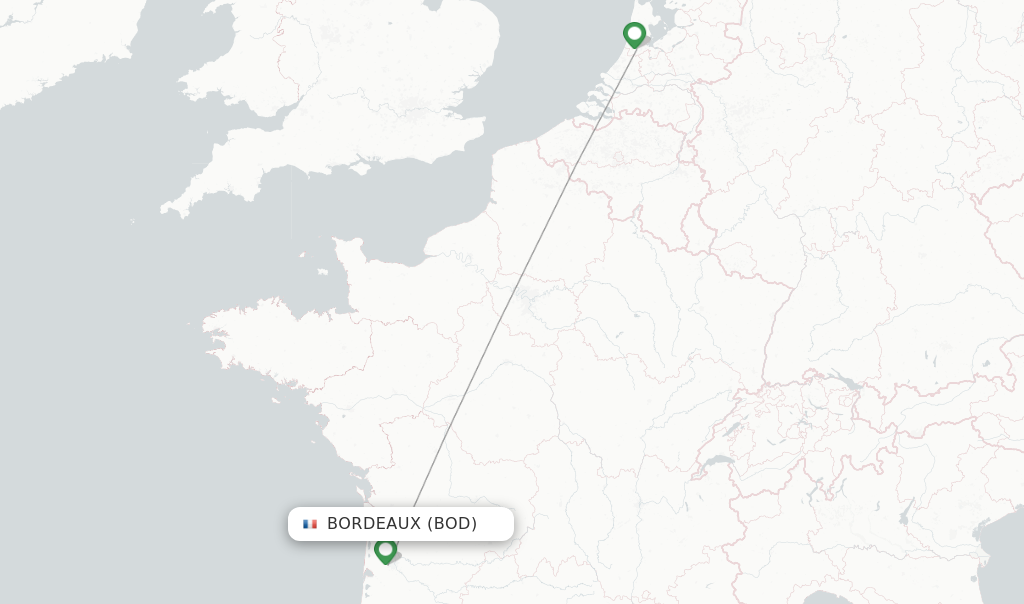 Route map with flights from Bordeaux with KLM