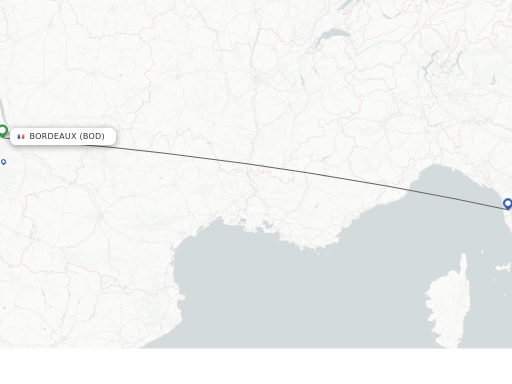 Flights from Bordeaux to Pisa route map