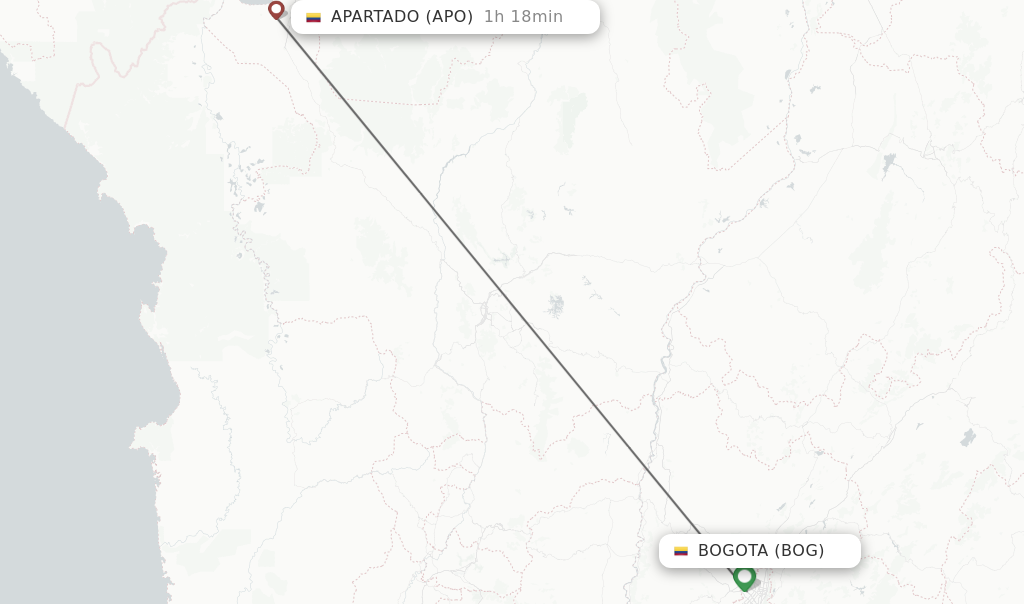 Flights from Bogota to Apartado route map