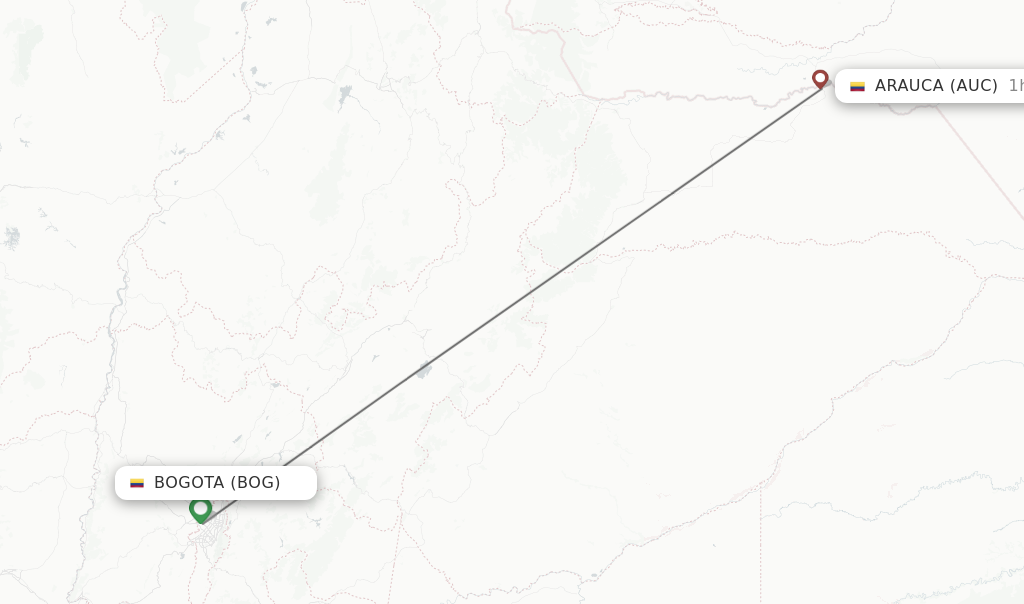 Flights from Bogota to Arauca route map