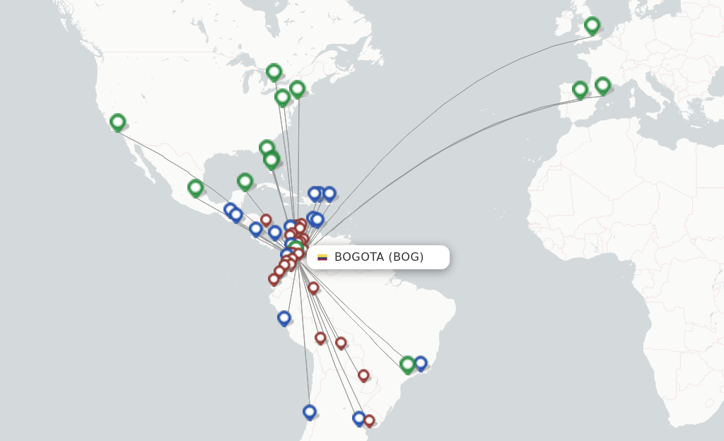Route map with flights from Bogota with AVIANCA