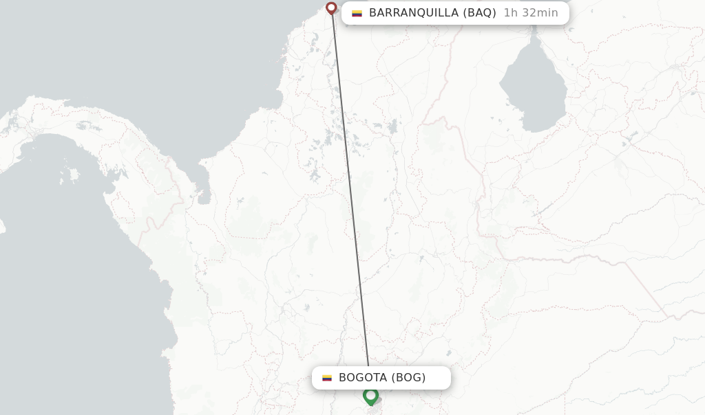 Flights from Bogota to Barranquilla route map