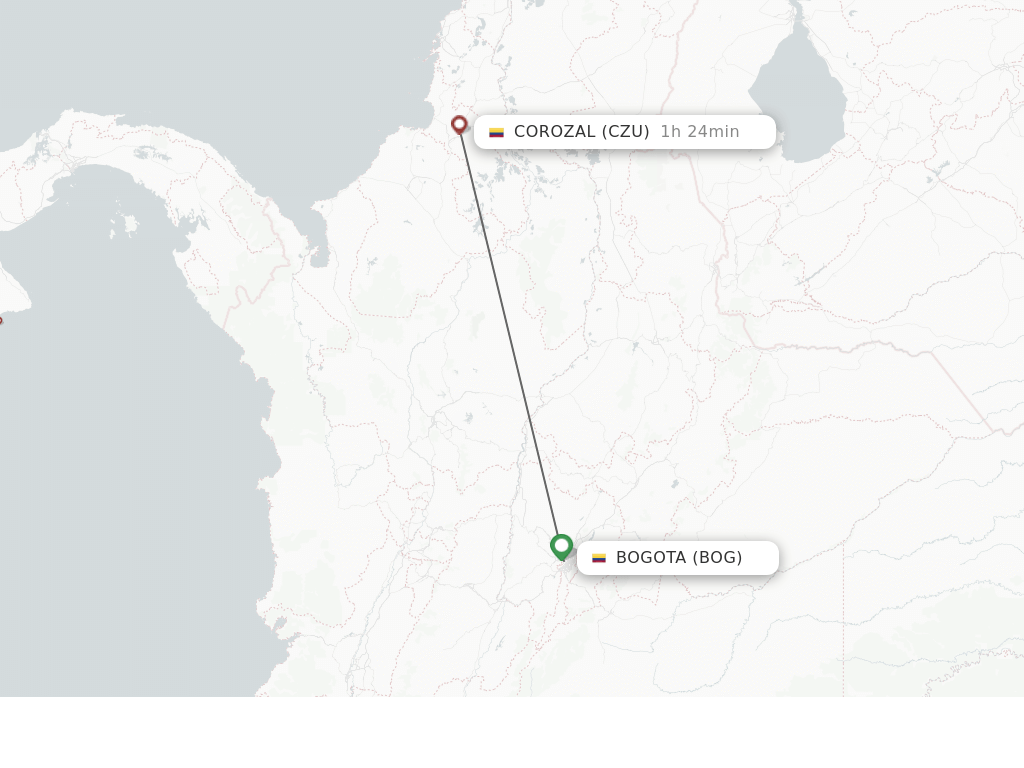 Flights from Bogota to Corozal route map