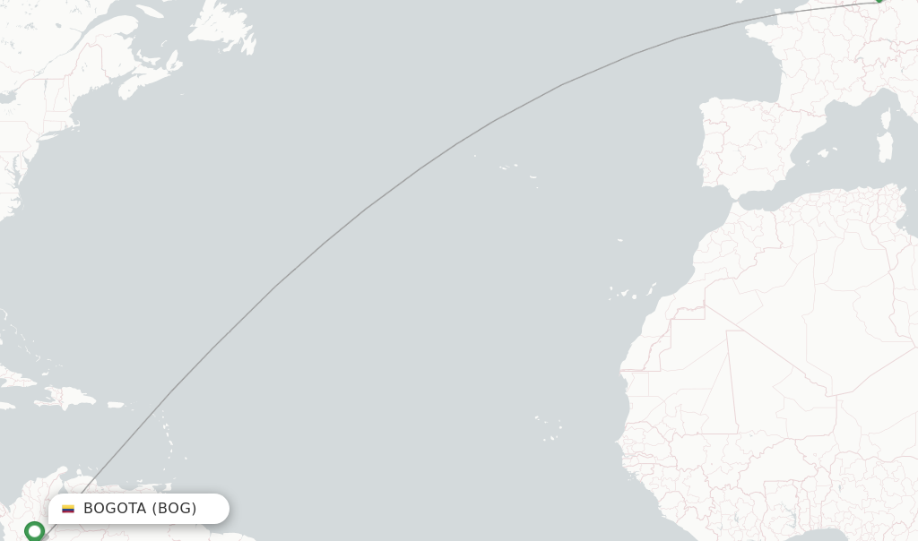 Route map with flights from Bogota with Lufthansa