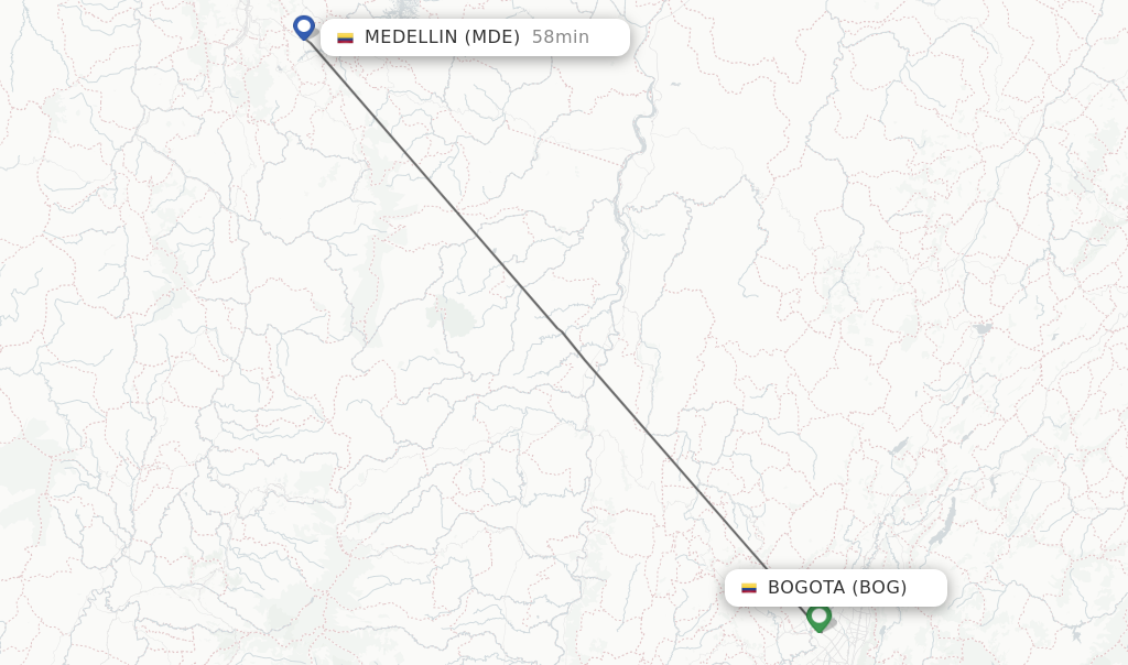 Flights from Bogota to Medellin route map