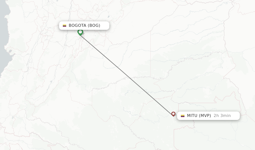 Flights from Bogota to Mitu route map