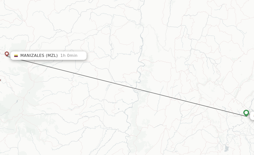 Flights from Bogota to Manizales route map