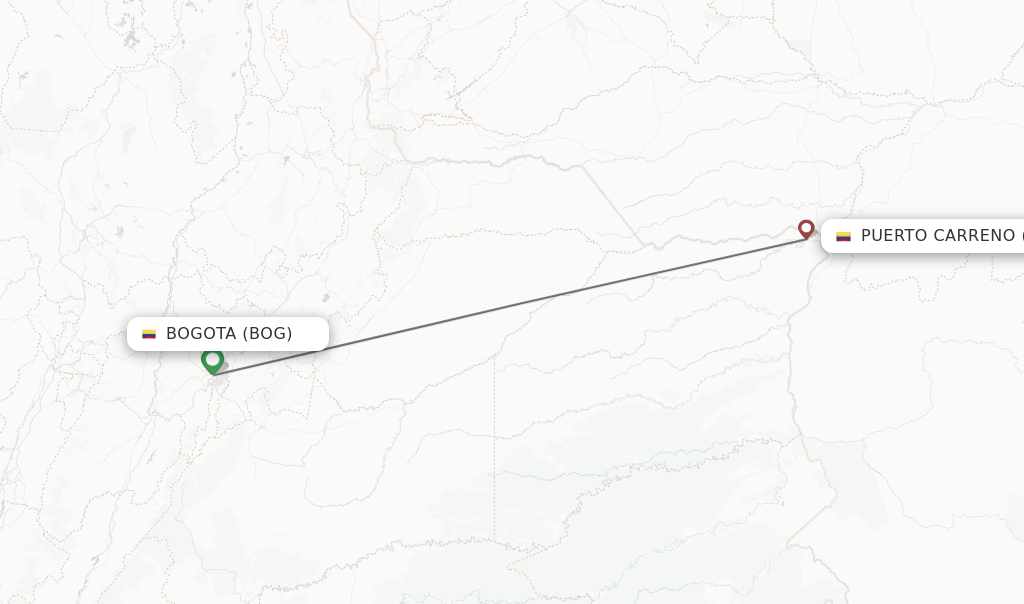 Flights from Bogota to Puerto Carreno route map