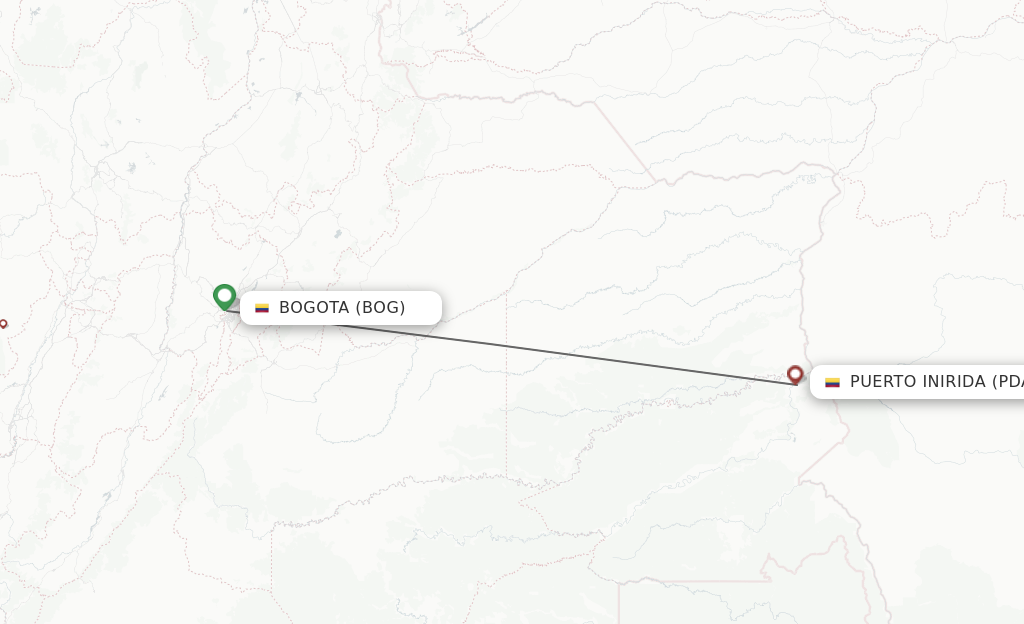 Flights from Bogota to Puerto Inirida route map