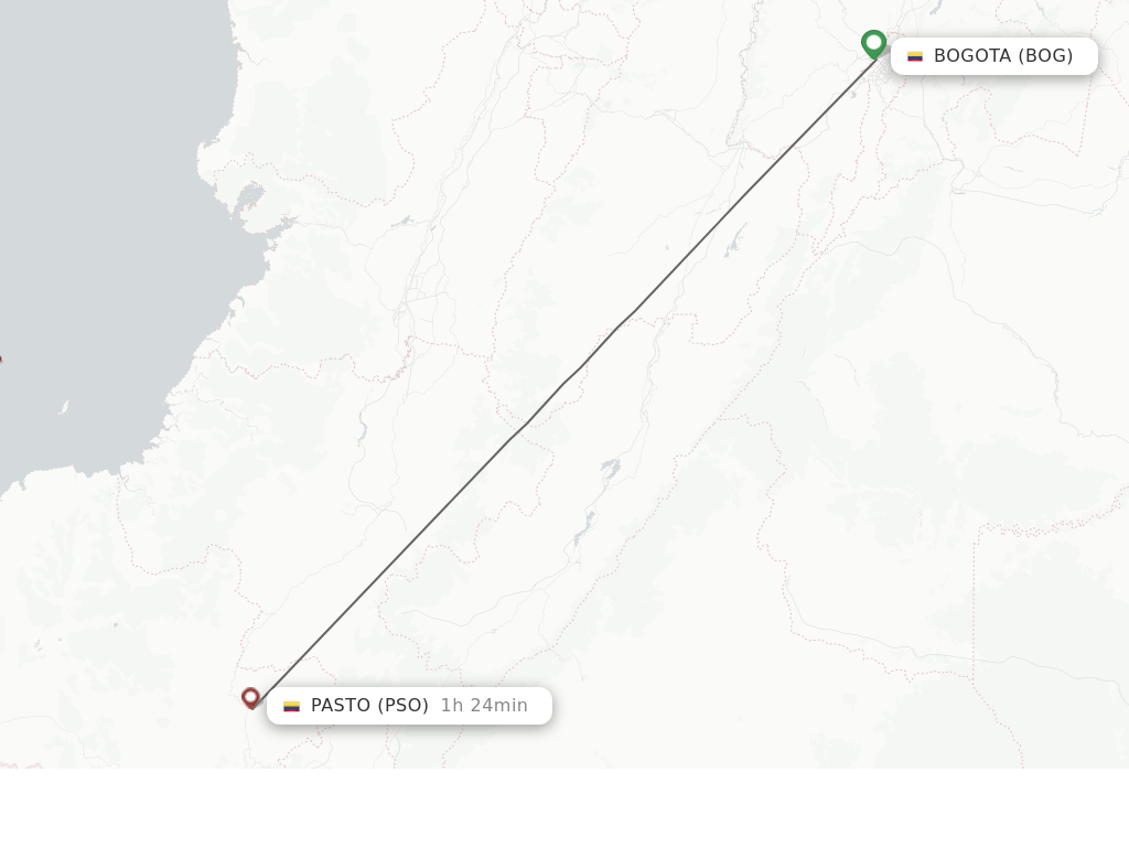 Flights from Bogota to Pasto route map