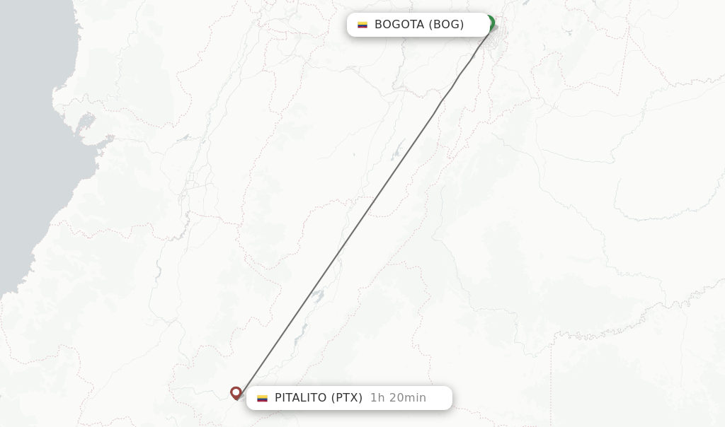 Flights from Bogota to Pitalito route map