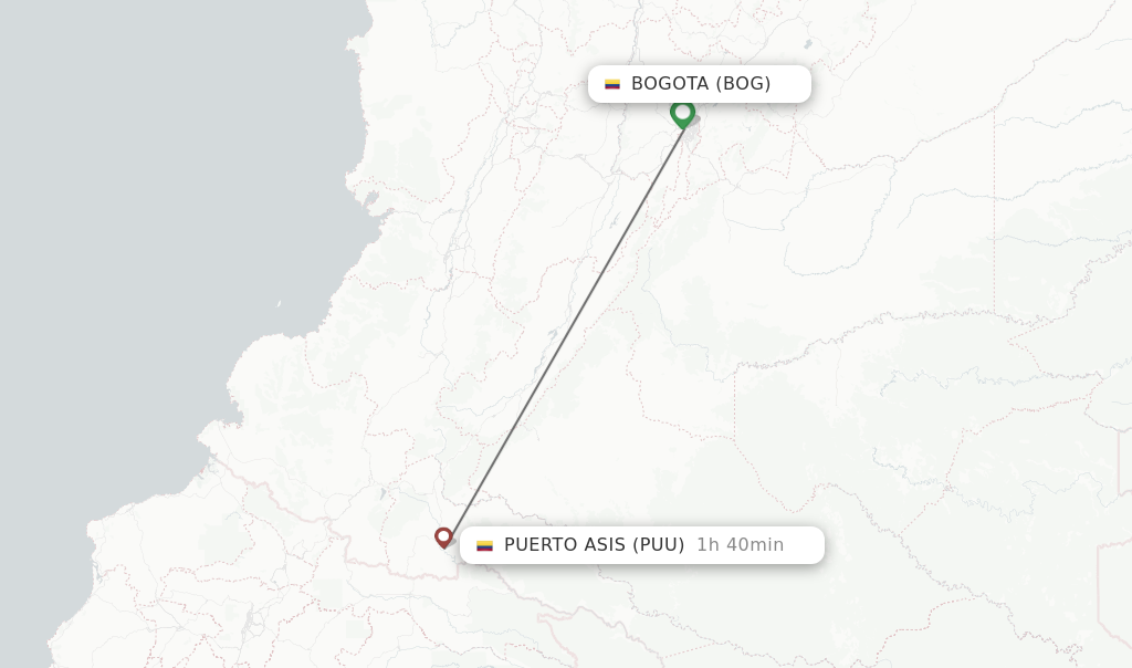 Flights from Bogota to Puerto Asis route map